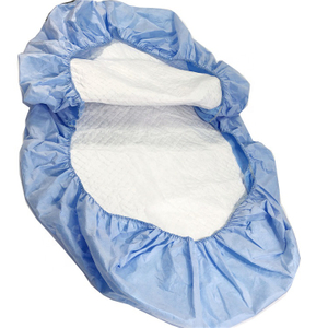 Capa de cama descartável azul TOPMED com colcha de celulose felpuda para hospital filme respirável não tecido capa de cama elástica descartável